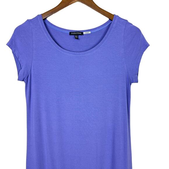 Eileen Fisher | Lilac Purple Round Neck Short Sleeve Knee Length T-shirt Dress - Picture 3 of 8